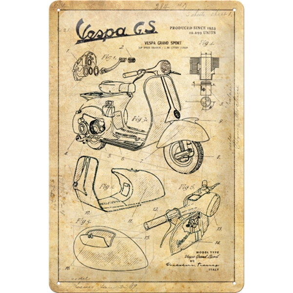 Blechschild Vespa - Parts Sketches 