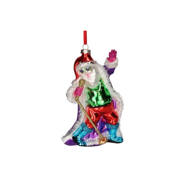 Christbaumschmuck mit Motiv Santa Rocking and Singing schwarz-silber 