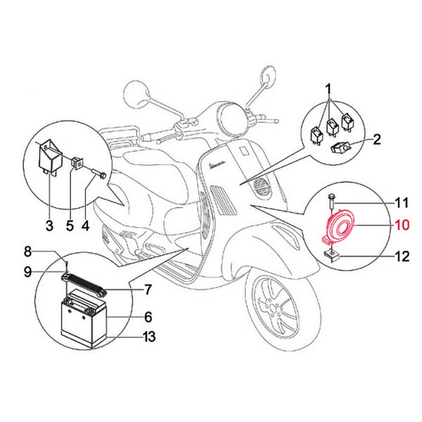 Hupe PIAGGIO f�r Vespa GTS-GTS Super-GTV-GT 60 125-300ccm