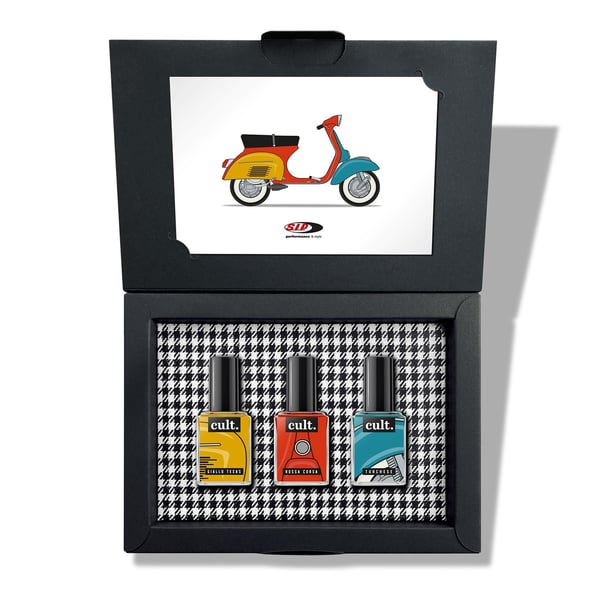 Nagellack-Set Vespa Farben blau- turchese 240-gelb- giallo texas 935-rot- rosso corsa 806 