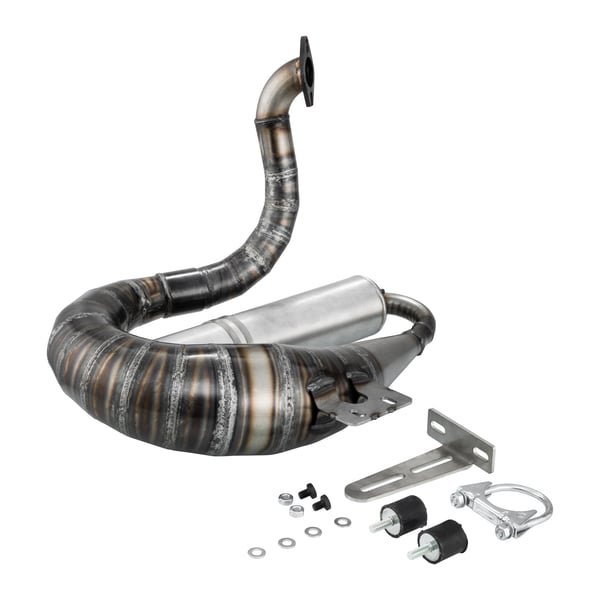Rennauspuff EGIG Performance MAMBA S 1-5mm- Stahl unlackiert- D�mpfer: Aluminium Farbe (ESD): silber f�r Vespa 90-R-SS-100-125-PV-ET3