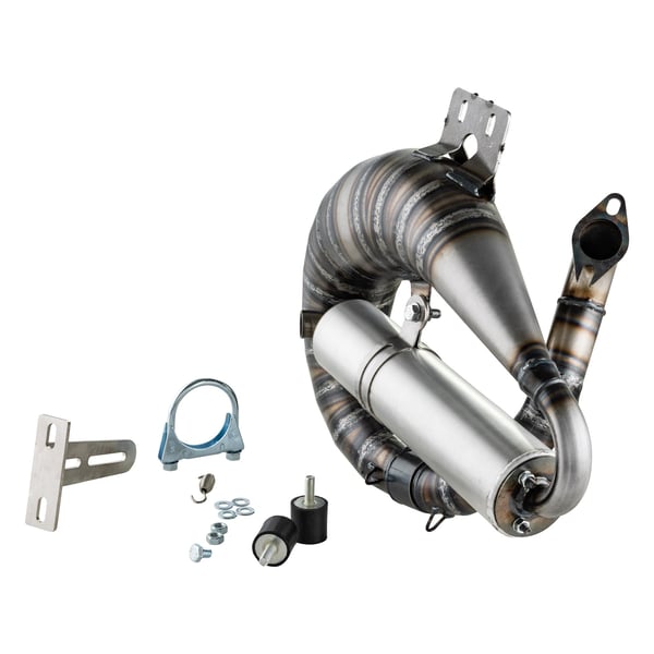 Rennauspuff EGIG Performance MAMBA S- Stahl unlackiert- D�mpfer: Aluminium Farbe (ESD): silber f�r Vespa 90-R-SS-100-125-PV-ET3