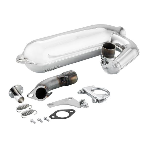 Rennauspuff VMC SILURO SPORT CROMATA Banane- Stahl chrom f�r Vespa 90-R-SS-100-125-PV-ET3