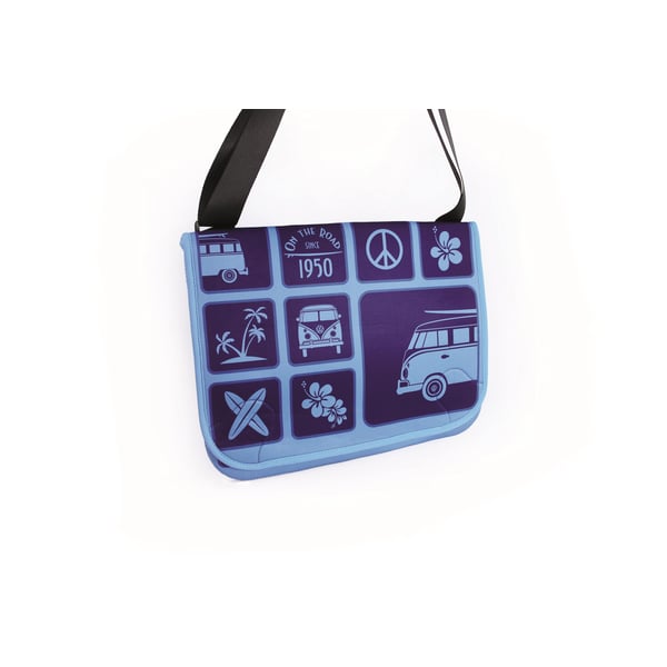 Schultertasche VW Collection mit Motiv VW Bulli Surf hellblau-dunkelblau 