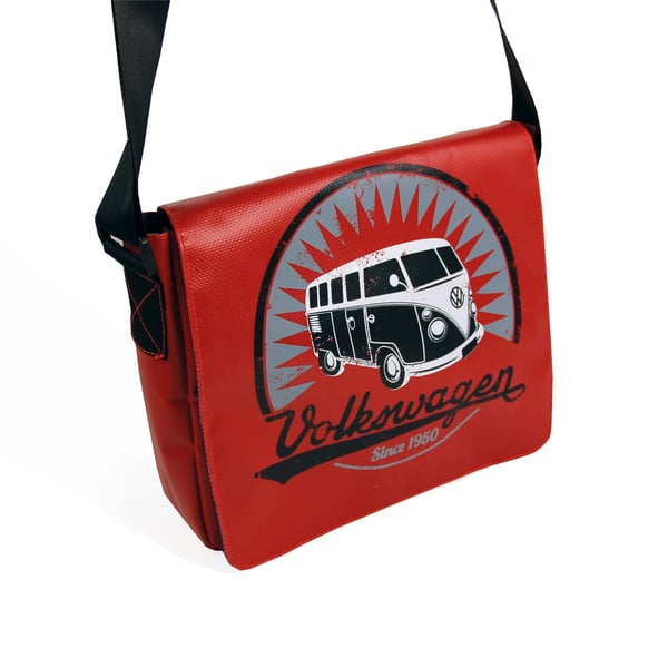 Schultertasche VW Collection mit Motiv VW Bulli T1 rot 
