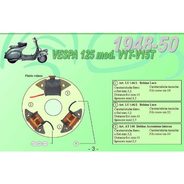 Speisespule Lichtmaschine CEAB 2- Lichtspule- 12553 - LU146-2 f�r Vespa 125 V1T-V15T 1948-1950