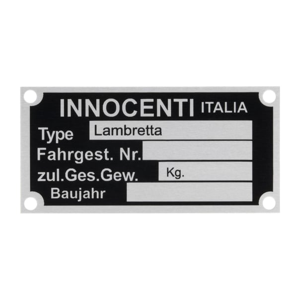 Typenschild Innocenti Italia f�r Lambretta